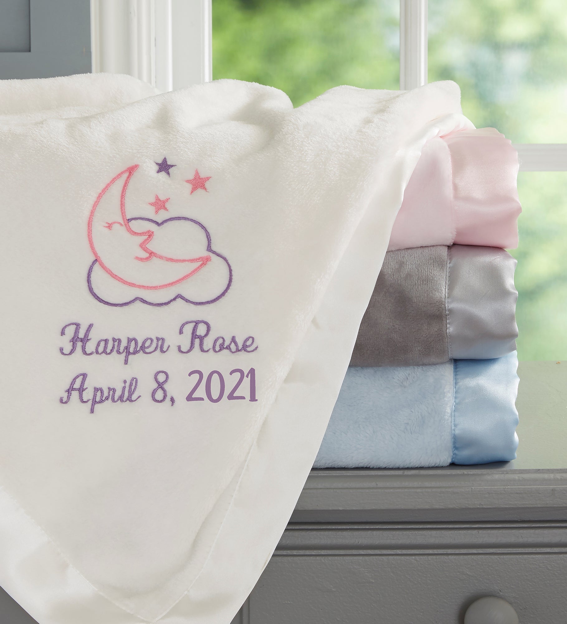 Moon & Stars Personalized Baby Girl Blanket